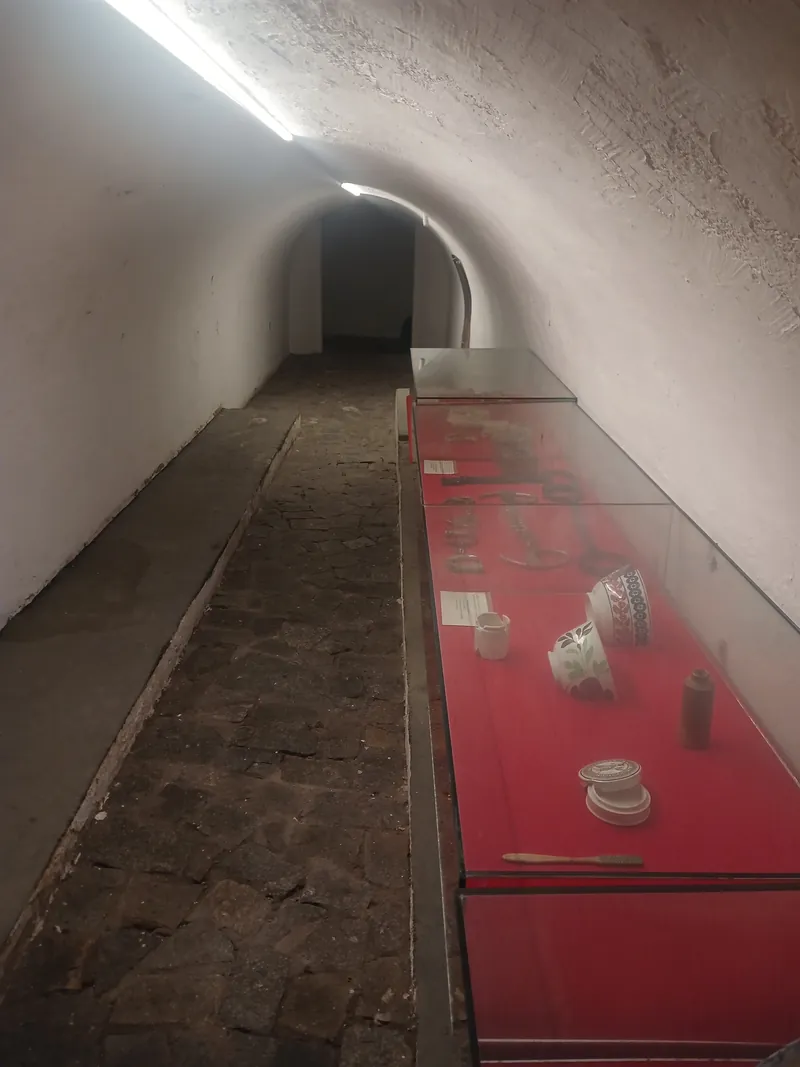Vitrine com pratarias e peças arqueológicas no Museu do CFN
